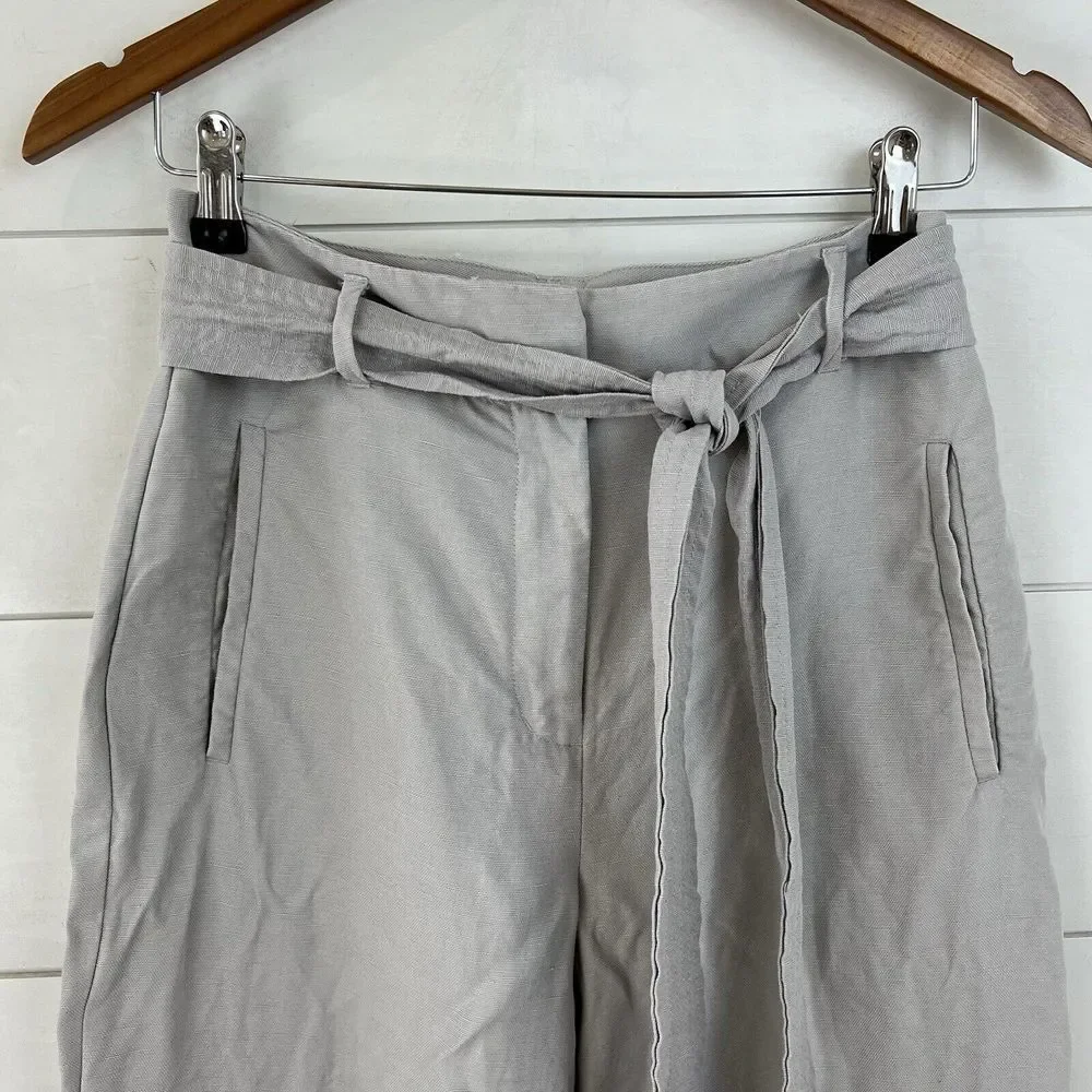 Wilfred 4 Jallade‎ Gray Linen Trousers Pants Tie Waist Crop Belted